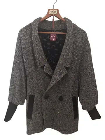 일본제 헤링본 무늬 울 혼방 더블 자켓 숄카라