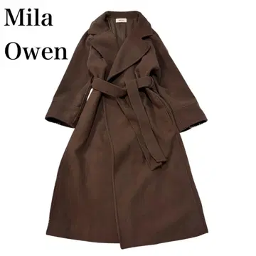 미라 오웬 롱 가운 코트 울 혼방 벨트 브라운