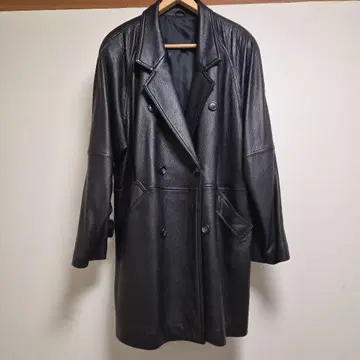 블랙 가죽 더블 브레스트 자켓