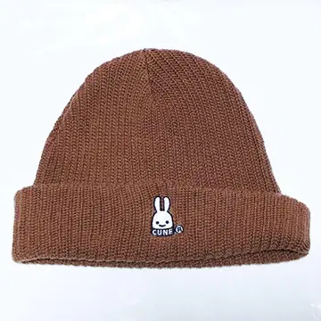 CUNE 니트 모자 코튼 면 브라운 프리 사이즈