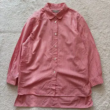 마가렛호웰 빨간색 깅엄 체크 셔츠 둥근 카라 사이즈 3