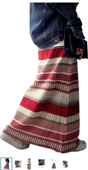 antiqua 배색 보더 니트 스커트 빨간색 계열