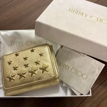 JIMMY CHOO 메탈릭 골드 3단 폴더형 지갑