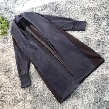 BITTOKO [M 상당] 인기 스웨이드풍 롱 코트 그레이 x 브라운