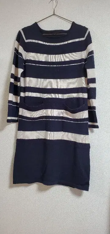 울 튜닉 L 사이즈 40 7-ID concept 네이비 긴팔