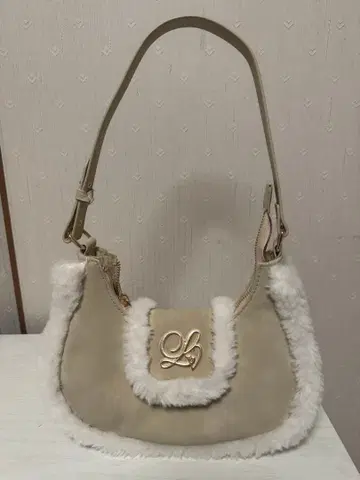 베이지 스웨이드 퍼 숄더백