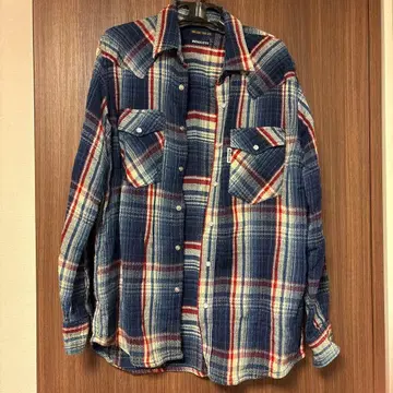 인디고 염색 체크 무늬 셔츠