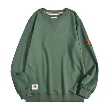 KaraKu 소매 패치 해군 크루넥 파일 안감 맨투맨