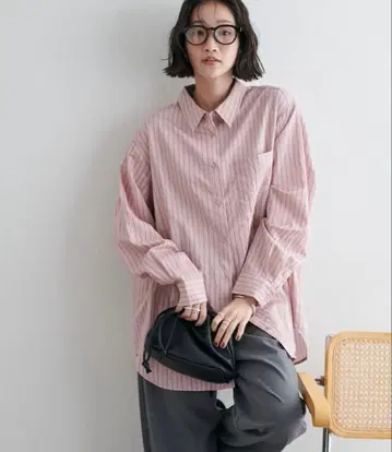 [ 새상품급 ] DISCOAT 더블 스트라이프 셔츠 핑크 오버 사이즈