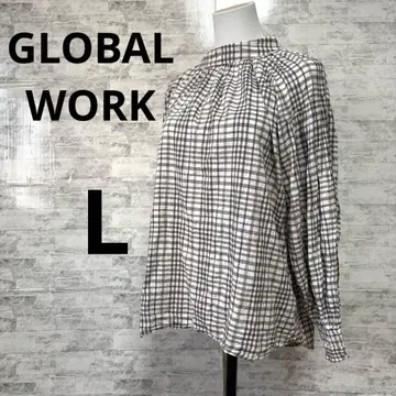 [GLOBALWORK 글로벌 워크] 체크 긴팔 블라우스 스탠드 카라