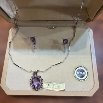 보라색 크리스탈 목걸이와 귀찌 세트