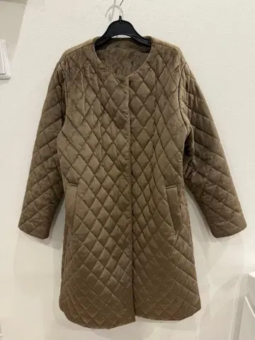 브라운 기모 퀼팅 롱 코트