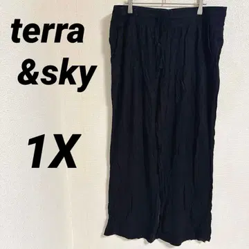 terra & sky [ 1X ] 블랙 릴랙스 와이드 팬츠 하의