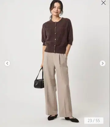 더블 크로스 와이드 팬츠 워셔블 스트레치 베이지 택 포함 새상품