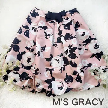 새상품급 엠즈 그레이시 핑크 꽃무늬 벌룬 스커트 리본 38