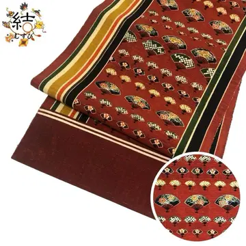 MO-3207 나고야 오비 명주 부채와 꽃 무늬 세로 줄무늬 홍차색