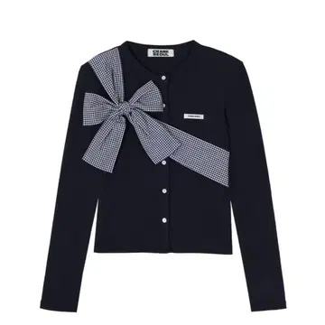 CRANK 리본 니트 가디건 네이비