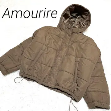 Amourire 후드 부착 퀼팅 자켓 브라운 밑단 밴딩 조절 가능