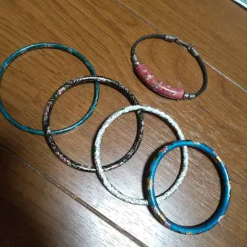 새상품급 레트로 칠보 세공 뱅글 팔찌 꽃무늬 5개 세트