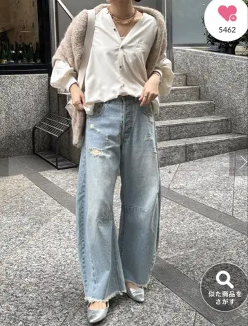 새상품급 DouDou 데미지 커브 데님 데미지 가공 데님 PS 사이즈