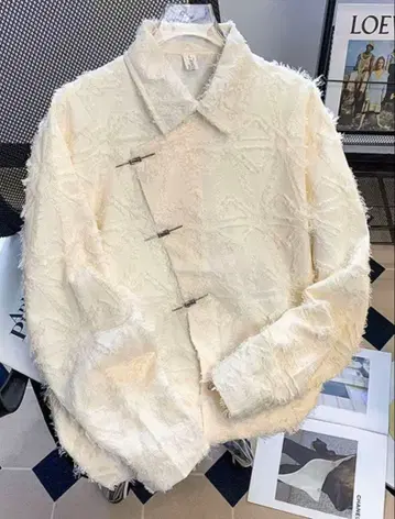 아이보리 프린지 텍스처 자켓