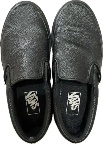 Vans 블랙 주름 가죽 슬립온 천연 가죽