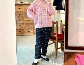 CHILD WOMAN 네팔 길 박스 케이블 풀오버 핑크