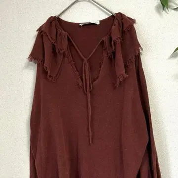 레어 ZARA 프릴 칼라 니트 스웨터 M 브라운 테라코타 완판템 새상품급