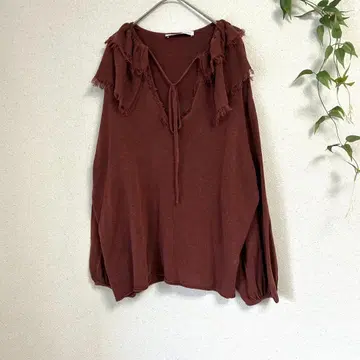 레어 ZARA 프릴 칼라 니트 스웨터 M 브라운 테라코타 완판템 새상품급