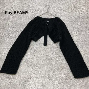 [ Ray BEAMS ] 메쉬 암 볼레로 블랙 니트 숏 기장