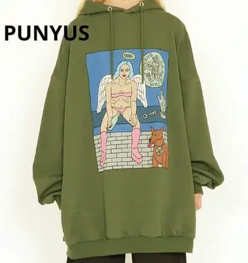 PUNYUS 푸뉴즈 Night angel 빅 후드 맨투맨 카키