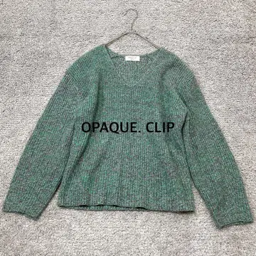 [ OPAQUE. CLIP ] 컬러 멜란지 미들 게이지 V넥 니트 그린