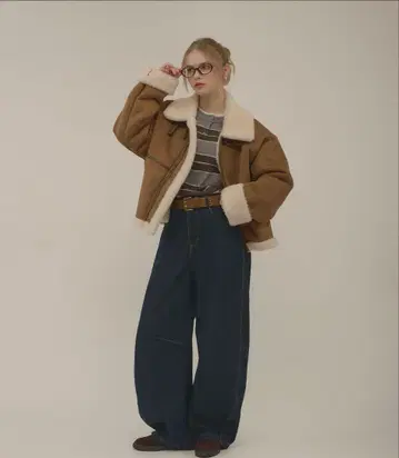 hazyl 벨트 디자인 페이크 무스탕 자켓