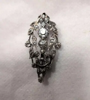앤티크 빈티지 silver 잎 클리어 브로치