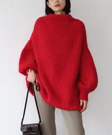 ELFRANK 보틀넥 오버사이즈 로우게이지 니트 풀오버