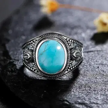 스털링 실버 925 빈티지 터콰이즈 카보숑컷