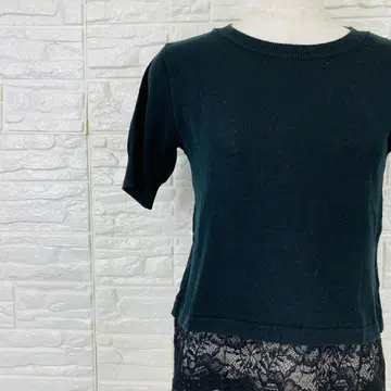 마이달타니안 밑단 레이스 니트 반팔 백 지퍼 블랙 [ 6-22 ]