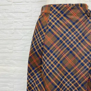 개버딘 티 체크 무늬 롱 스커트 M 허리밴딩 [1663-29