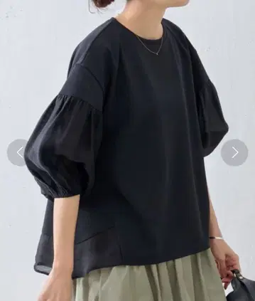 비어즐리 NEW 시어 콤비 티셔츠 블랙 벌룬 슬리브 긴팔 상의