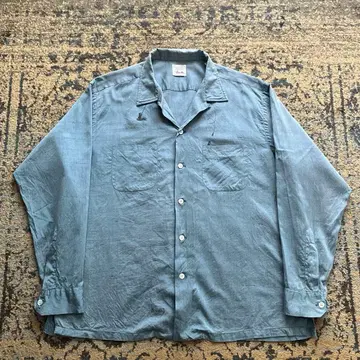 60s 셔츠 코튼 카스리 오픈 카라 검 40s 50s 레이온