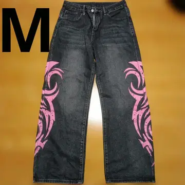 배기 데님 페인터 데님 블랙 y2k M
