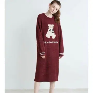 젤라또피케 파우더 모티브 자카드 드레스 베어 레드