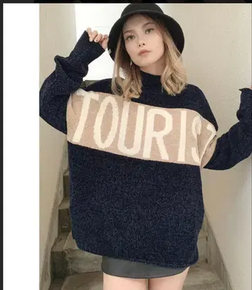 GYDA TOURIST 몰 자카드 니트탑 네이비