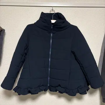 네이비 프릴 밑단 다운 자켓