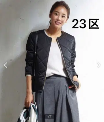 23구 퀼팅 타프타 코트 자켓 숏 40 블랙