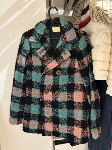 체크 무늬 더블 브레스트 자켓