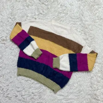 [ c7092 ] 니트 스웨터 긴팔 보더 컬러풀