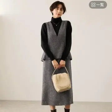 로페피크닉 레이어드 스타일 페플럼 오버롤 스커트 다크 브라운