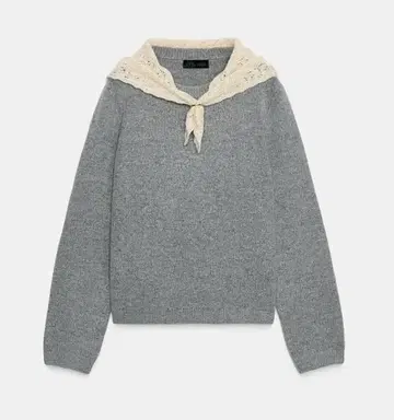 이번 시즌 2025 ZARA 스카프 포함 대비 라이트 그레이 니트 스웨터