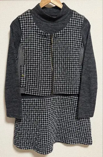 그레이 체크 무늬 터틀넥 2way 원피스